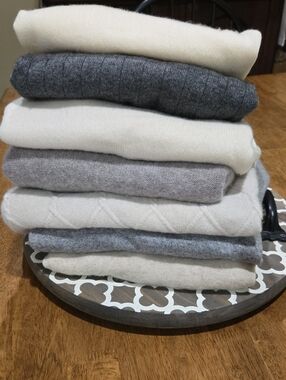 100% Cashmere Sweater Lot Crafting Cutter Upcycle Recycle Repurpose Neutrals